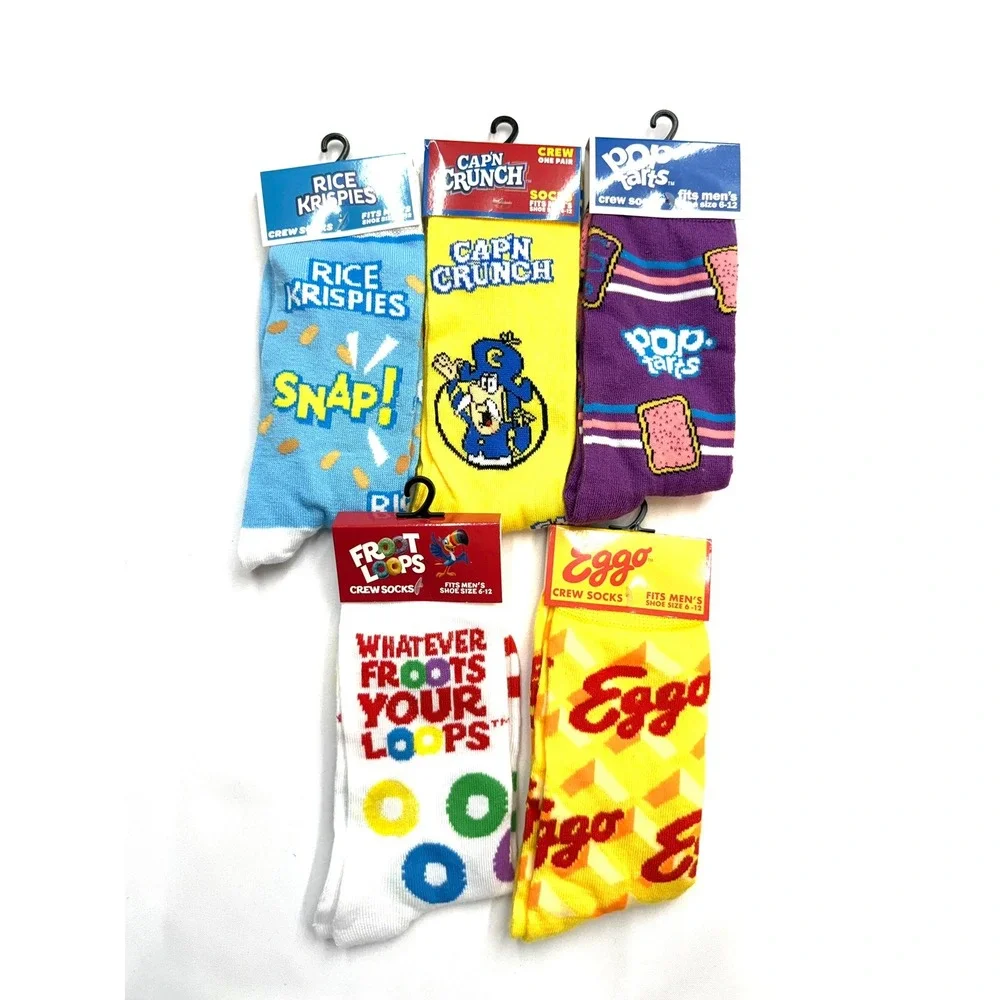 MISC Adult Unisex 5pc Sock Bundle Cereal Breakfast Eggs Fruit Loops Captn Crunch
